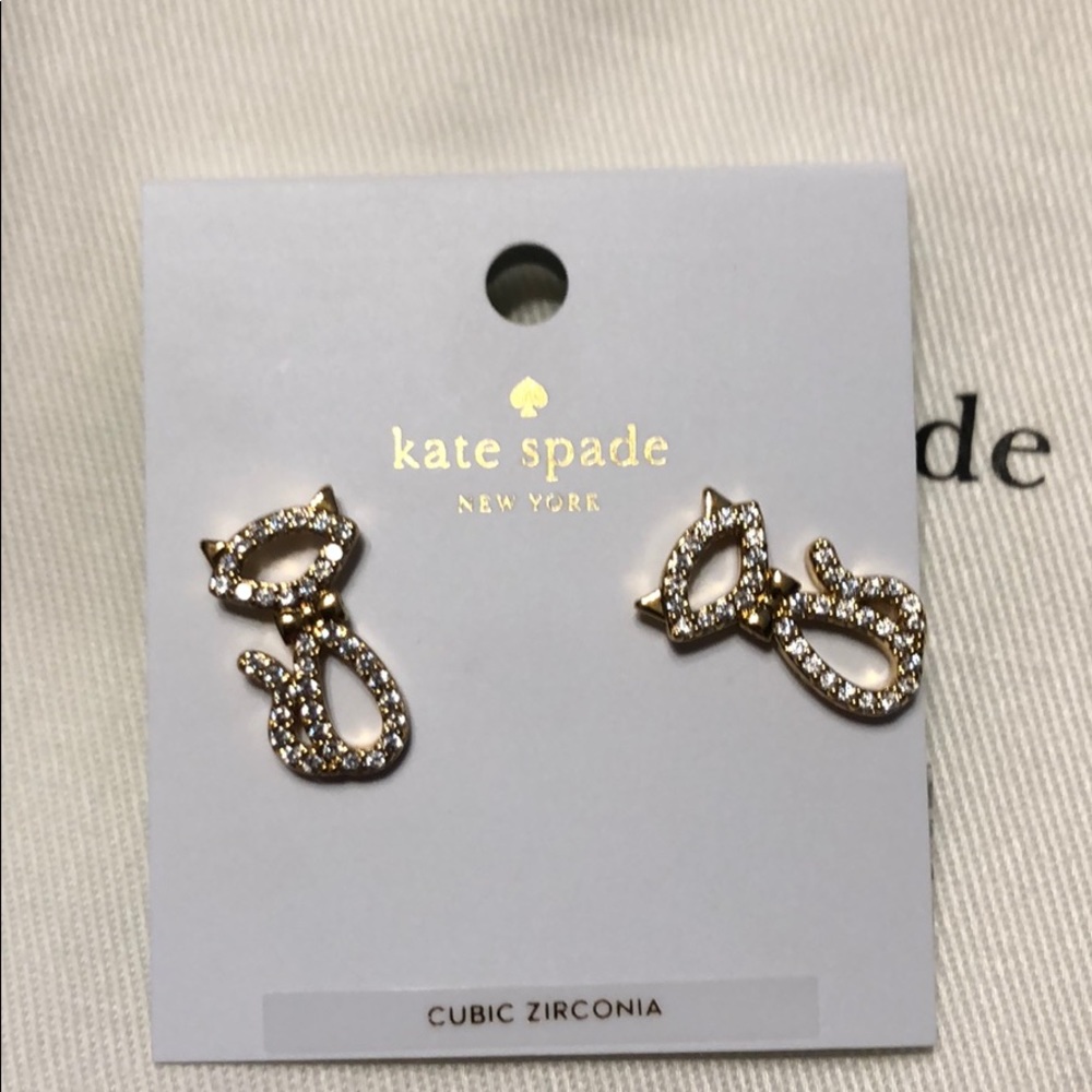 Kate Spade Pave Jazz Things Up Cat Earrings NWT